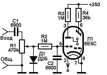 индикатор звука на 6Е5С - схема