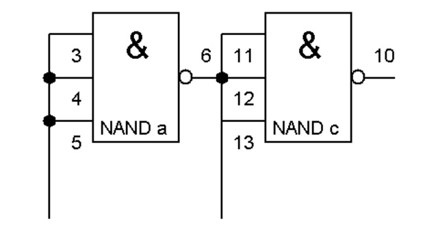 2 элемента И-НЕ, но с тремя входами